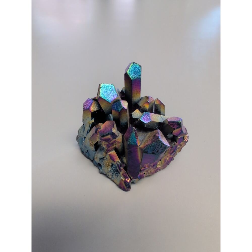 Rockcloud‎ Natural Titanium Coated Rainbow Crystal Quartz Cluster Geode Druzy